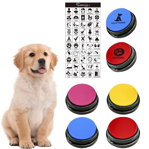 MMGGAISH 4 Stück Sprechender Hund Button Set, Hundetaste zum Sprechen mit Ihrem Hund, 30 Sekunden beschreibbare Stimme, Pet Buzzer Trainer Button mit Anleitung und 50 Aufklebern MMGGAISH 4 Stück Sprechender Hund Button Set, Hundetaste zum Sprechen mit Ihrem Hund, 30 Sekunden beschreibbare Stimme, Pet Buzzer Trainer Button mit Anleitung und 50 Aufklebern von MMGGAISH
