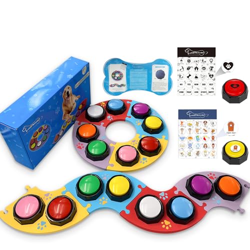 MMGGAISH 8 Hundeknöpfe, sprechende Hundeknöpfe, 30-Sekunden-Hundeknöpfe, 4 multidirektionale Patchwork-Hundeknopf-Pads und 50 Aufkleber, um Ihrem Hund das Sprechen beizubringen von MMGGAISH