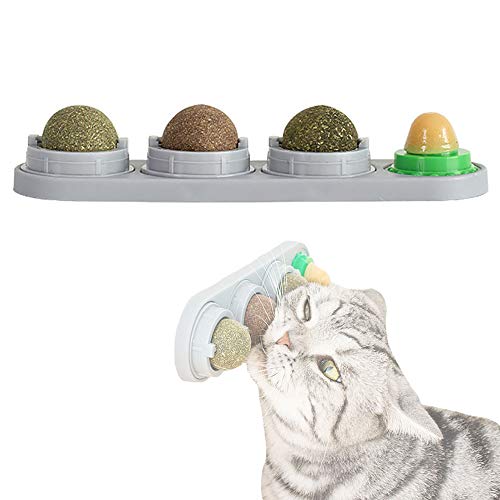 MMIAOO Catnip Balls 4pcs Katze Snack Lollipop Selbst-Adhensive Wand Zähne Reinigung Mint Ball Kauen Set Spielzeug (Grau) von MMIAOO
