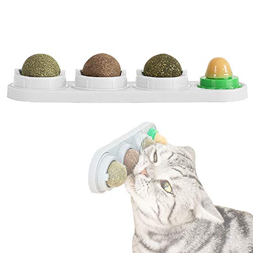MMIAOO Catnip Balls 4pcs Katze Snack Lollipop Selbst-Adhensive Wand Zähne Reinigung Mint Ball Kauen Set Spielzeug (Weiß) von MMIAOO
