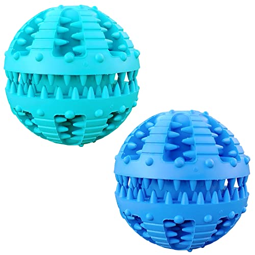 MMSGA 2 Pcs Hundeballe mit Zahnpflege，Katze Hund IQ Spielzeug Ball,Zahnkugel Spielzeug,Natur Gummi Ball mit Minzgeschmack für Katzenhund Zahnreinigung/Kauen/Spielen/Ausbildung (Große, Blau+Blau) von MMSGA