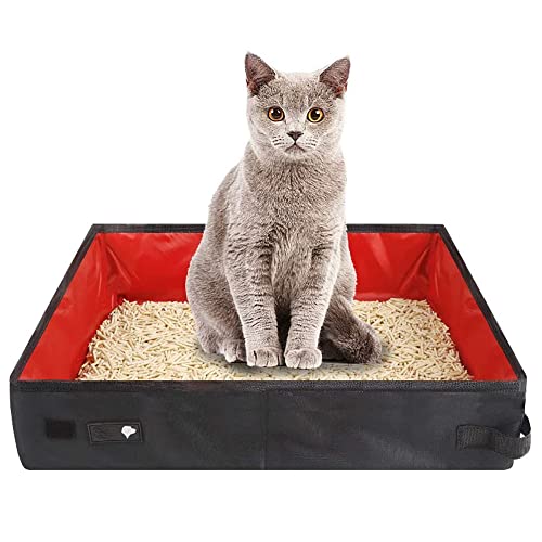 Faltbare Katzentoilette, Große Katzentoilette, Katzen Katzenklo, Faltbare Tragbare Katzentoilette, Katzentoilette Faltbar Wasserdicht,Kitty Katzenklo, für Outdoor-Reisen mit Haustieren (Rot) von MMVV