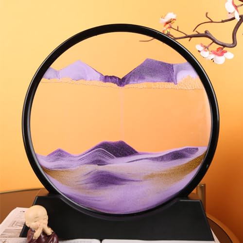 Sand in Motion – Blaue Sandlandschaft – Desktop-Kunst-Sandbild – Heimbüro, Heimdekoration, Glas-Wandkunst (Größe: 12,7 cm, Farbe: Violett) von MNBVH