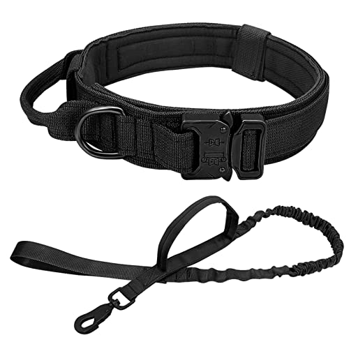 MNEVZX Hundeleine Militärisches taktisches Hundehalsband, elastisches Bungee-Leine-Halsband, Nylon-Haustierhalsband, große Hunde Hundeleine zum Trainieren(Black Set,M) von MNEVZX