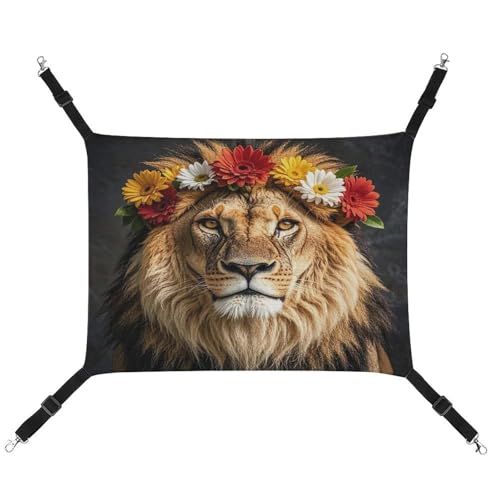 MNVTSKOP Afrikanischer Löwe, der eine Blume auf dem Kopf trägt, Haustier-Hängematte, atmungsaktive Katzenhängematte mit verstellbaren Riemen und Metallhaken, Plüsch, kleines Tier, weiches Versteckbett MNVTSKOP Afrikanischer Löwe, der eine Blume auf dem Kopf trägt, Haustier-Hängematte, atmungsaktive Katzenhängematte mit verstellbaren Riemen und Metallhaken, Plüsch, kleines Tier, weiches Versteckbett von MNVTSKOP
