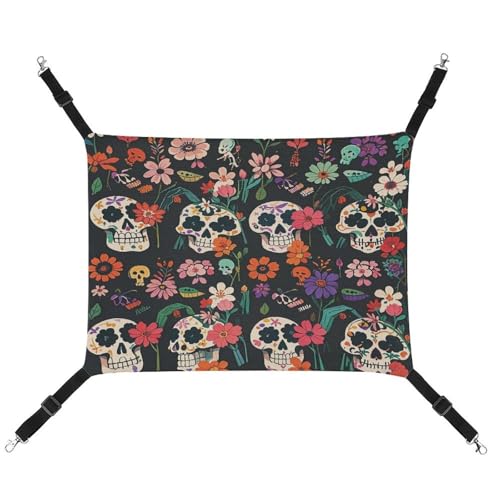 MNVTSKOP Day of the Dead Haustierhängematte mit floralem Totenkopf-Muster, atmungsaktiv, Katzenhängematte mit verstellbaren Riemen und Metallhaken, Plüsch, kleines Tier, weiches Versteckbett für MNVTSKOP Day of the Dead Haustierhängematte mit floralem Totenkopf-Muster, atmungsaktiv, Katzenhängematte mit verstellbaren Riemen und Metallhaken, Plüsch, kleines Tier, weiches Versteckbett für von MNVTSKOP