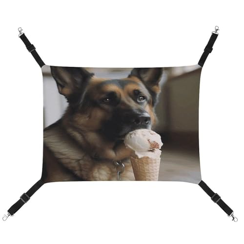 MNVTSKOP Dog Who Likes Ice Cream Pet Hammock Breathable Cat Hanging Hammock with Adjustable Straps and Metal Hooks Plush Small Animal Soft Hideout Bed for Indoor and Outdoor von MNVTSKOP