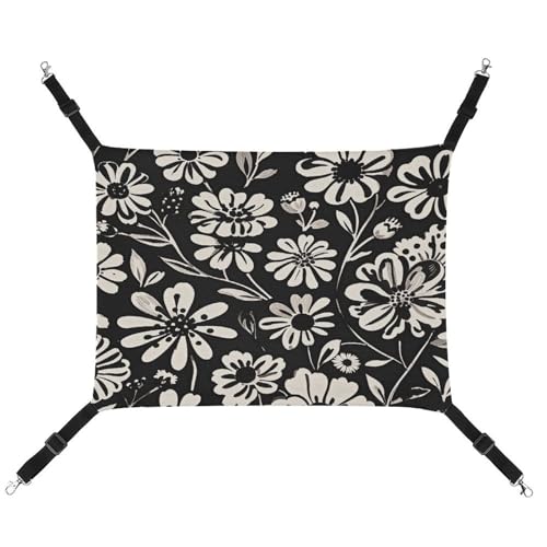 MNVTSKOP Haustier-Hängematte mit Blumenmuster, atmungsaktiv, mit verstellbaren Gurten und Metallhaken, Plüsch, weiches Versteckbett für drinnen und draußen, Schwarz und Weiß MNVTSKOP Haustier-Hängematte mit Blumenmuster, atmungsaktiv, mit verstellbaren Gurten und Metallhaken, Plüsch, weiches Versteckbett für drinnen und draußen, Schwarz und Weiß von MNVTSKOP