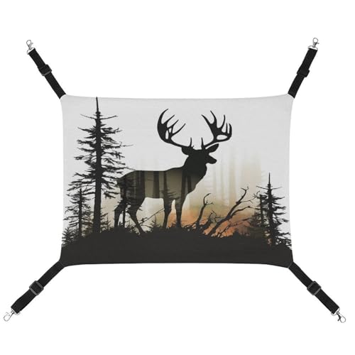 MNVTSKOP Hirsch-Silhouette-Haustier-Hängematte, atmungsaktive Katzenhängematte mit verstellbaren Gurten und Metallhaken, Plüsch, kleines Tier, weiches Versteckbett für drinnen und draußen MNVTSKOP Hirsch-Silhouette-Haustier-Hängematte, atmungsaktive Katzenhängematte mit verstellbaren Gurten und Metallhaken, Plüsch, kleines Tier, weiches Versteckbett für drinnen und draußen von MNVTSKOP