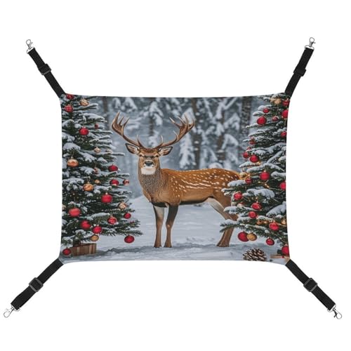 MNVTSKOP Kuh Hirsch Bäume Weihnachten Haustier Hängematte Atmungsaktive Katze Hängende Hängematte mit verstellbaren Riemen und Metallhaken Plüsch Kleintier Weiches Versteck Bett für drinnen und MNVTSKOP Kuh Hirsch Bäume Weihnachten Haustier Hängematte Atmungsaktive Katze Hängende Hängematte mit verstellbaren Riemen und Metallhaken Plüsch Kleintier Weiches Versteck Bett für drinnen und von MNVTSKOP