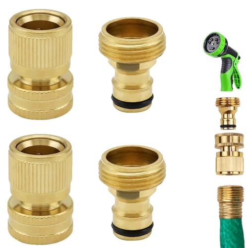 MOAZIFI Gartenschlauch Anschluss Set | 4-teilige Schlauchanschluss 3/4 Zoll aus Messing | Schlauchverbinder für Wasserhahn & Gartenschläuche | Inkl. 2 Varianten (3.3cm & 4cm) von MOAZIFI