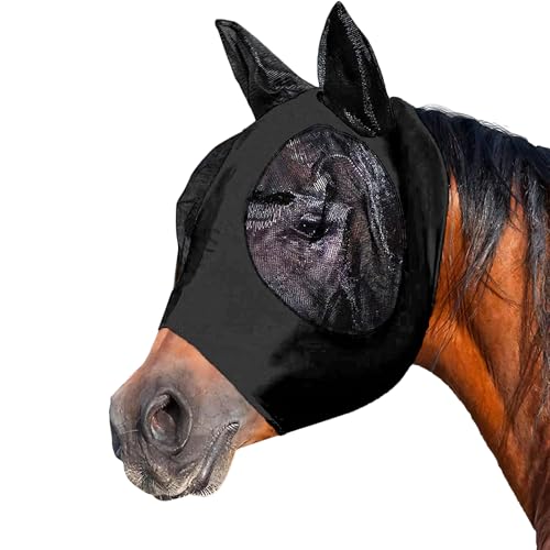 Fliegenmaske Pferd, Super Comfort Stretchy Pferdefliegenmaske Mit Ohrenschutz, Fliegenschutz Elastisch, Fliegenmaske Pferd Uv Schutz (Schwarz) Fliegenmaske Shetty Large Eye Space von MOAZIFI