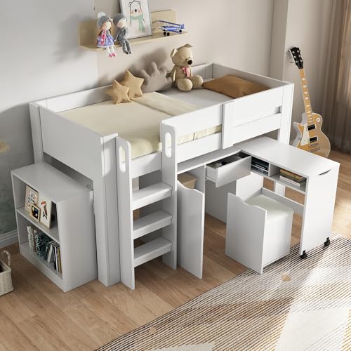 MOBETTRES Etagenbett Kinderhochbett, multifunktionales Kinderbett, mit Leiter, mit Teleskopschreibtisch, mit herausnehmbarem Schrank, mit Schublade, 90 * 200 cm MOBETTRES Etagenbett Kinderhochbett, multifunktionales Kinderbett, mit Leiter, mit Teleskopschreibtisch, mit herausnehmbarem Schrank, mit Schublade, 90 * 200 cm von MOBETTRES