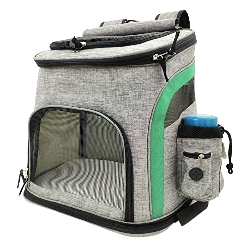 MOBUKJUU Outdoor Haustier Katze Tragetasche Mesh Hund Tasche Atmungsaktiv Hund Rucksack Große Kapazität Katze Tragetasche Haustier Tragetasche (Grau-Grün) von MOBUKJUU