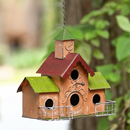 MOCOME Große Vogelhäuser zum Aufhängen im Freien, 4-Loch-Vogelhaus für den Außenbereich mit Uhrenturm, leicht klar, Metall-Vogelhäuser für draußen mit Sitzstangen MOCOME Große Vogelhäuser zum Aufhängen im Freien, 4-Loch-Vogelhaus für den Außenbereich mit Uhrenturm, leicht klar, Metall-Vogelhäuser für draußen mit Sitzstangen von MOCOME