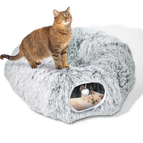 Katzentunnelbett mit waschbarem Kissen - Plüsch Katzentunnel für Indoor-Katzen - Faltbares Katzen-Donut-Bett mit Peekaboo Tunnel & Pom Pom - Katzenversteck für Kätzchen, Kaninchen & kleine Hunde - Katzentunnelbett mit waschbarem Kissen - Plüsch Katzentunnel für Indoor-Katzen - Faltbares Katzen-Donut-Bett mit Peekaboo Tunnel & Pom Pom - Katzenversteck für Kätzchen, Kaninchen & kleine Hunde - von MODAELITE