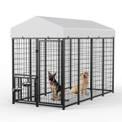 Große Hundehütte Outdoor Haustier Gehege Hundegehege Tierstall Metall Stall Zaun mit Dachabdeckung von MODCART