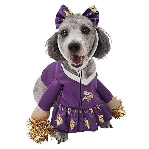 NFL Minnesota Vikings Hundekostüm, offiziell lizenziertes Cheer-Hundekostüm von MODERN HERO bestehend aus Kleid mit ausgestopften Armen und Lametta-Bommeln und Satinschleife Stirnband, Größe L NFL Minnesota Vikings Hundekostüm, offiziell lizenziertes Cheer-Hundekostüm von MODERN HERO bestehend aus Kleid mit ausgestopften Armen und Lametta-Bommeln und Satinschleife Stirnband, Größe L von MODERN HERO