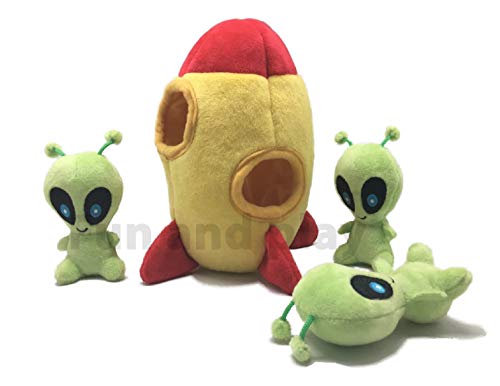 Squeaky Plush Dog Toy Aliens Spaceship - Interactive Hide and Seek Squirrel Type Puzzle Toy for Small and Medium Sized Dogs von MODERN WAVE
