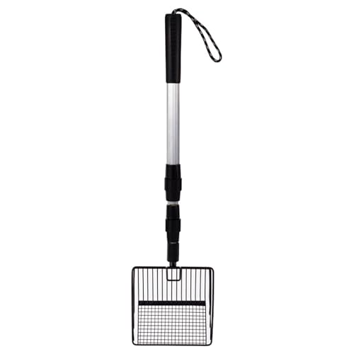 Hühnerkotschaufel, Haustierkotschaufel aus Metall, Gartenschaberschaufel, Spatenwerkzeug für den Außenbereich, Ausgehöhlte Katzenstreuschaufel mit Verstellbarem Griff (Schwarz) von MODUDY