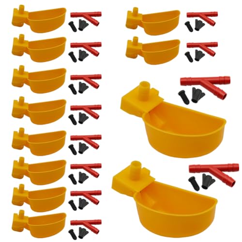 MODUODUO 12 Stück Wachtel-Wasserbecher Tauben-Automatik Vogeltränke für Käfig zum Aufhängen von Trinken Zucht Geflügel Trinkschalen, Gelb 1 von MODUODUO