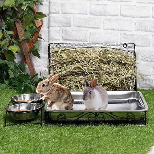 MOGOULUA 3 in 1 Kaninchen Heu Futterstation mit Edelstahl Katzentoilette und 2 Stucks Futternäpfe für Haustiere Heuraufe für Kleine Haustiere Kaninchen Hamster Meerschweinchen MOGOULUA 3 in 1 Kaninchen Heu Futterstation mit Edelstahl Katzentoilette und 2 Stucks Futternäpfe für Haustiere Heuraufe für Kleine Haustiere Kaninchen Hamster Meerschweinchen von MOGOULUA