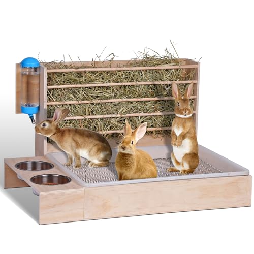 MOGOULUA 4 in 1 Groß Heuraufe Kaninchen Holz Futterspender Heu Kaninchen mit Katzentoilette Wasserflasche Futternäpfe für Hamster Hölzerner Hasenfutterautomat Heuhaltergestell für kleine Haustiere MOGOULUA 4 in 1 Groß Heuraufe Kaninchen Holz Futterspender Heu Kaninchen mit Katzentoilette Wasserflasche Futternäpfe für Hamster Hölzerner Hasenfutterautomat Heuhaltergestell für kleine Haustiere von MOGOULUA