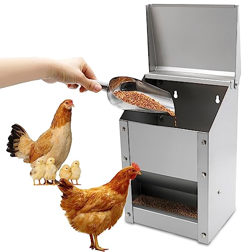 MOGOULUA Futterautomat Hühner Edelstahl mit 1 Stück Schaufel Futterautomat Hühnertrog 4.5kg Futter Automatischer Feedomatic Feeder Wasserfest für Geflügel Futtertrog von MOGOULUA