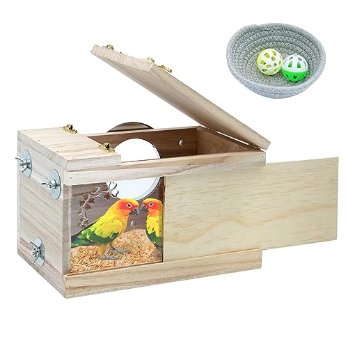 MOGOULUA Vogel-Nistkasten aus Holz Sittiche Brutnest für Lovebirds Papageien Paarungsbox für Wildvögel Haustier Wellensittiche Käfig Haus Nymphensittiche Schlüpfställe (L) von MOGOULUA
