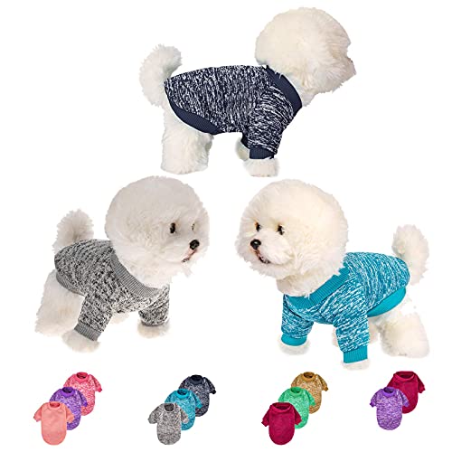 Hundepullover 3 oder 2 Stück für kleine, mittelgroße und große Hunde oder Katze, warme, weiche Haustierkleidung für Welpen, kleine Hunde, Weste für den Winter (XS, grau+marineblau+blau) von MOIRIG