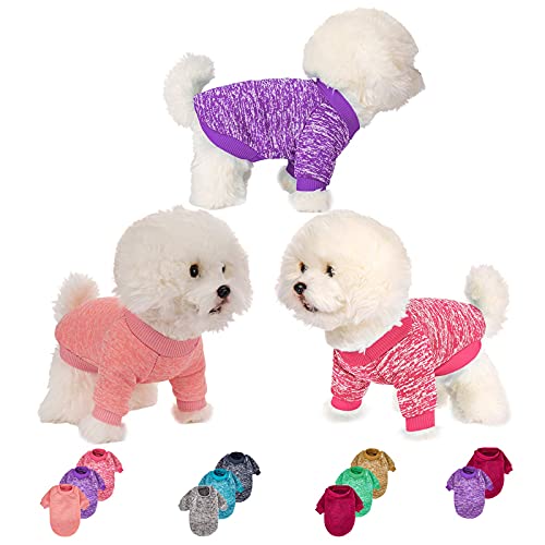 Hundepullover 3 oder 2 Stück für kleine, mittelgroße und große Hunde oder Katzen, warme, weiche Haustierkleidung für Welpen, kleine Hunde, Hundepullover für den Winter (Größe L, Rosa+Lila+Hot Pink) von MOIRIG