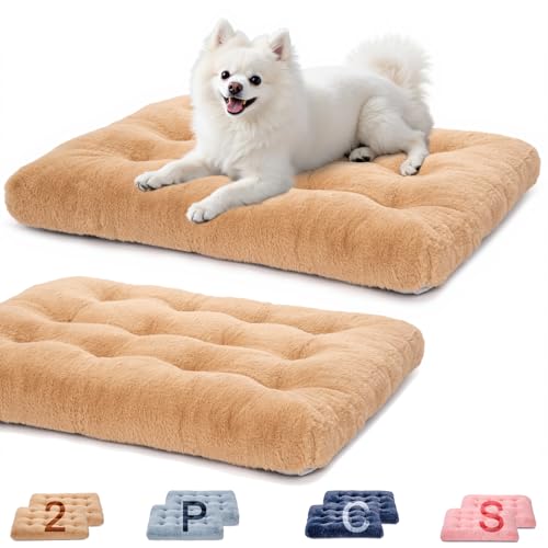 MOIRIG Waschbares Hundebett, Deluxe-Plüsch-Hundekäfig-Betten mit rutschfester, bequemer Hundehüttenunterlage, Haustier-Schlafmatte für große, mittelgroße und kleine Hunde (2 Stück x Braun, 58,4 cm L x MOIRIG Waschbares Hundebett, Deluxe-Plüsch-Hundekäfig-Betten mit rutschfester, bequemer Hundehüttenunterlage, Haustier-Schlafmatte für große, mittelgroße und kleine Hunde (2 Stück x Braun, 58,4 cm L x von MOIRIG