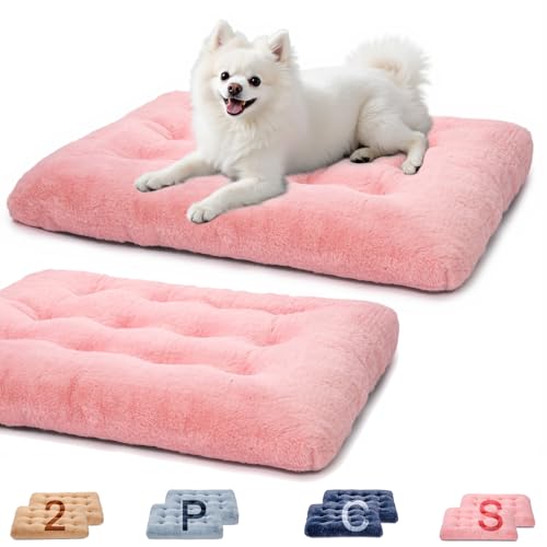 MOIRIG Waschbares Hundebett, Deluxe-Plüsch-Hundekäfig-Betten mit rutschfester, bequemer Hundehüttenunterlage, Haustier-Schlafmatte für große, mittelgroße und kleine Hunde (2 Stück x Rosa, 58,4 cm L x MOIRIG Waschbares Hundebett, Deluxe-Plüsch-Hundekäfig-Betten mit rutschfester, bequemer Hundehüttenunterlage, Haustier-Schlafmatte für große, mittelgroße und kleine Hunde (2 Stück x Rosa, 58,4 cm L x von MOIRIG