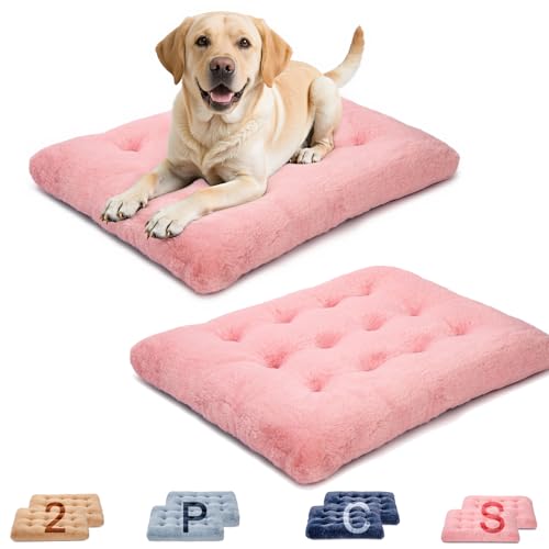 MOIRIG Waschbares Hundebett, Deluxe-Plüsch-Hundekäfig-Betten mit rutschfester, bequemer Hundehüttenunterlage, Haustier-Schlafmatte für große, mittelgroße und kleine Hunde (2 Stück x Rosa, 88,9 cm L x von MOIRIG