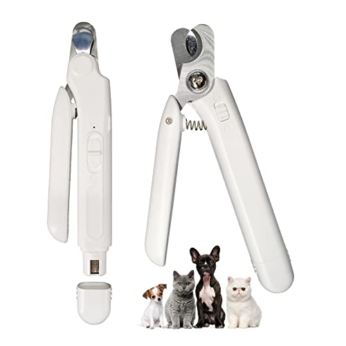 MOKOFUWA Nagelknipser für Hunde und Katzen, verbesserter 2-in-1-Haustierschneider mit LED-Licht, wiederaufladbar über USB, mittelgroße und kleine Katzen, weiß von MOKOFUWA