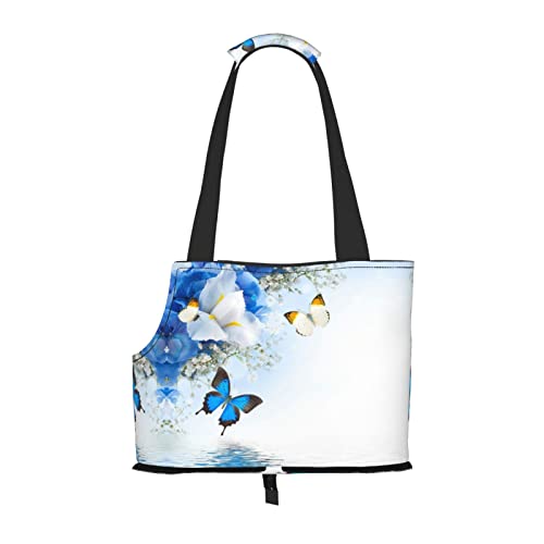 Haustier-Tragetasche mit Blumen- und Schmetterlingsmotiv, Hunde-Reisetasche, Katzentragetasche, tragbare Tasche für kleine bis mittelgroße Katzen und kleine Hunde von MOLIAE