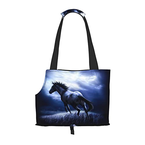 Haustier-Tragetasche mit blauem Pferde-Aufdruck, Hunde-Reisetasche, Katzentragetasche, tragbare Tasche für kleine bis mittelgroße Katzen und kleine Hunde von MOLIAE