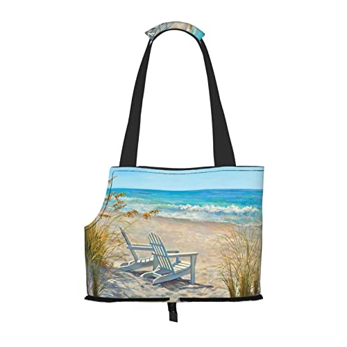 Strandszene mit Stühlen, bedruckt, Hunde-Reisetasche, Katzentragetasche, tragbare Tasche für kleine bis mittelgroße Katzen und kleine Hunde von MOLIAE