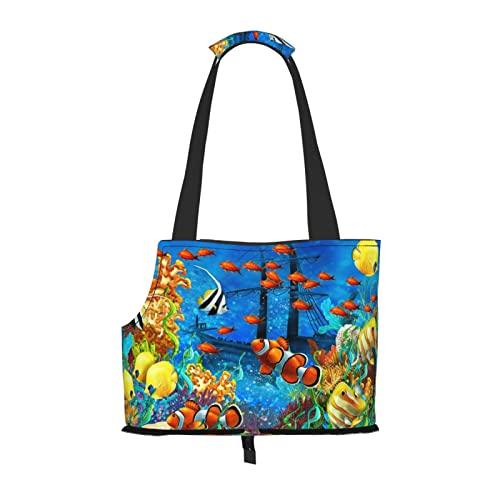 The Underwater World Haustier-Tragetasche, für kleine bis mittelgroße Katzen und kleine Hunde, mit tropischem Fisch-Muster von MOLIAE