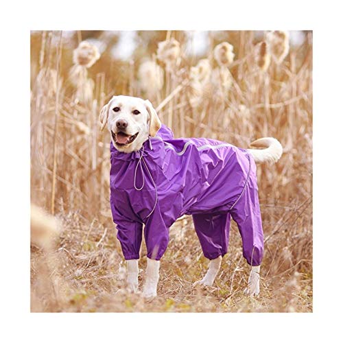 MOLUO Hund Regenmantel Haustier Hund Raincoat Reflektierende wasserdichte Zipper Kleidung Klein Groß Hund Overalls der hohen Kragen mit Kapuze Overall Raincoat (Color : Purple, Size : 22) von MOLUO