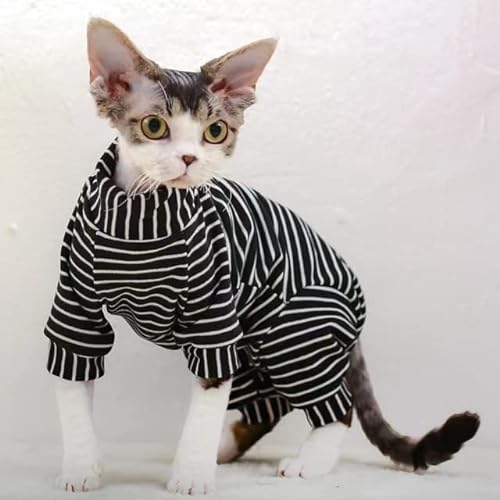MOLUO Katzen-Kleidung verdicken Kätzchen-Overall für Sphinx-Katzen gestreiftes warmes Kostüm-Hemd Frühling Herbst Winter von MOLUO