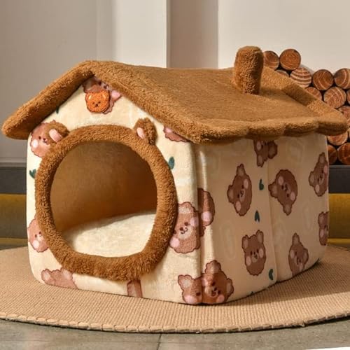 MOLUO Pet Nest Sleep Kennel House Winter Warm Kleine Hunde Abnehmbare Faltbare Hunde Cartoon House Teddy Cat Bed Pet Supplies von MOLUO