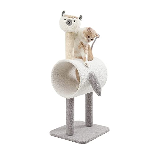 Kratzbaumturm Haustierkatzen-Klettergerüst in Alpakaform mit lustigem Katzenball Kleiner und mittelgroßer Katzenkratzbaum Katzenturm für Zimmerkatzen (Farbe: Grau) von MOLVUS