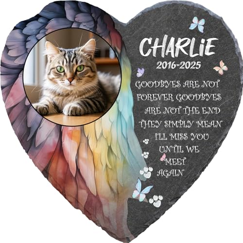 MOMGEGE Personalisierter Tiergrabstein mit Foto und Gravur – Naturstein Gedenktafel für Hund, Katze und Haustiere – Grabplatte/Grabstein für Garten oder Innenbereich (Herz-B, 15 * 15cm) von MOMGEGE