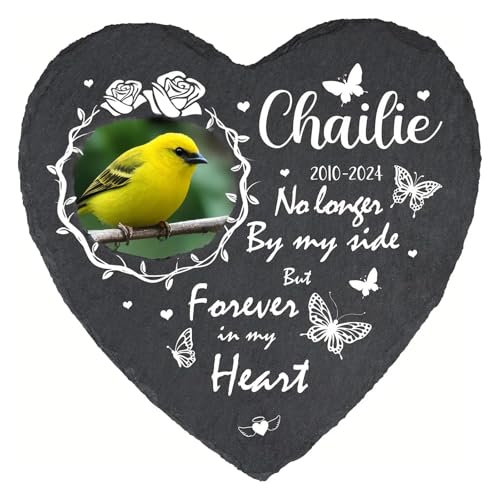 MOMGEGE Personalisierter Tiergrabstein mit Foto und Gravur – Naturstein Gedenktafel für Hund, Katze und Haustiere – Grabplatte/Grabstein für Garten oder Innenbereich (Herz-J, 10 * 10cm) von MOMGEGE