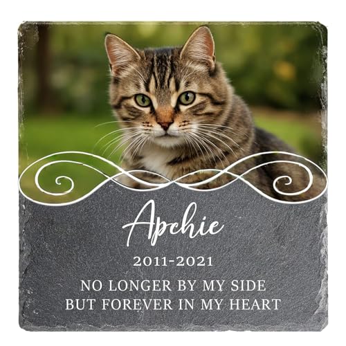 MOMGEGE Personalisierter Tiergrabstein mit Foto und Gravur – Naturstein Gedenktafel für Hund, Katze und Haustiere – Grabplatte/Grabstein für Garten oder Innenbereich (Quadrat-H, 20 * 20cm) von MOMGEGE