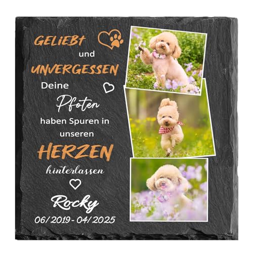 MOMGEGE Personalisierter Haustier Gedenkstein aus Schiefer Mit Foto Text Für Hund oder Katze – Wetterfeste Grabplatte für Garten Zuhause – Trauergeschenk bei Tierverlust (008) von MOMGEGE