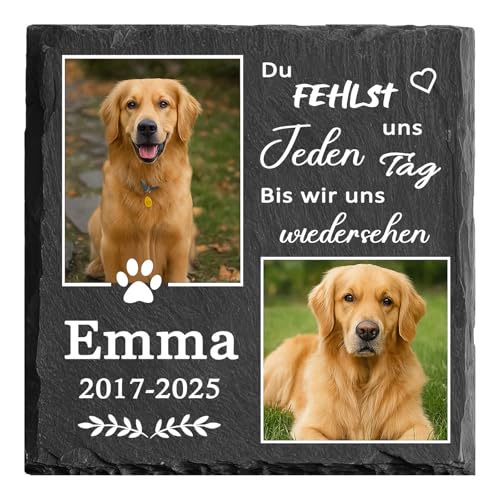 MOMGEGE Personalisierter Haustier Gedenkstein aus Schiefer Mit Foto Text Für Hund oder Katze – Wetterfeste Grabplatte für Garten Zuhause – Trauergeschenk bei Tierverlust (013) von MOMGEGE