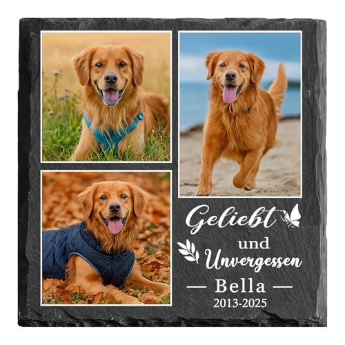 MOMGEGE Personalisierter Haustier Gedenkstein aus Schiefer Mit Foto Text Für Hund oder Katze – Wetterfeste Grabplatte für Garten Zuhause – Trauergeschenk bei Tierverlust (014) von MOMGEGE