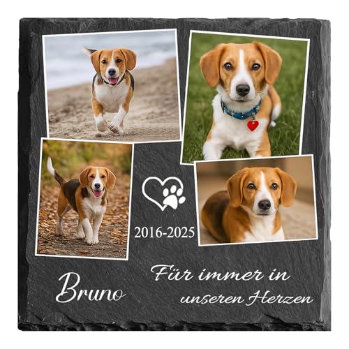 MOMGEGE Personalisierter Haustier Gedenkstein aus Schiefer Mit Foto Text Für Hund oder Katze – Wetterfeste Grabplatte für Garten Zuhause – Trauergeschenk bei Tierverlust (016) von MOMGEGE